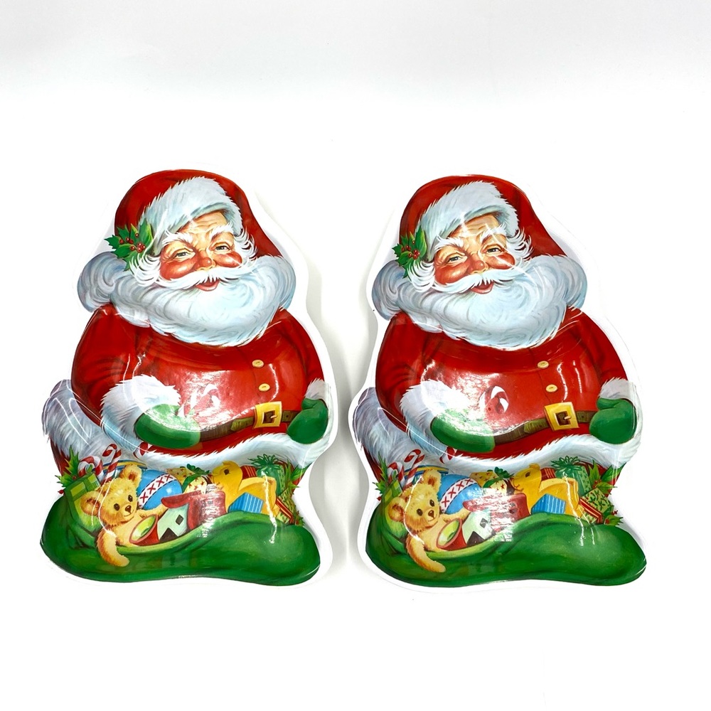 Vintage Christmas Santa Cookie Candy Plastic Divided Tray Dish 13x9” SET OF 2